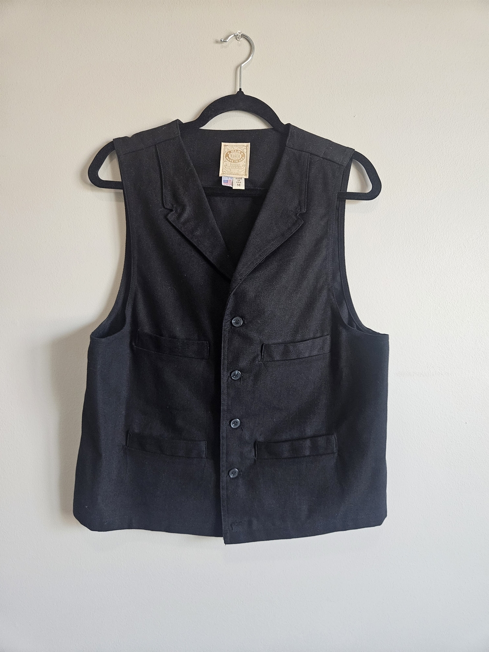 WAH Maker Frontier Clothing Black Western Vest Made in USA M